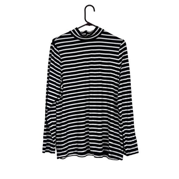 Chico's Tops - Chico’s Black White Stripe Mock Neck Long Sleeve Stretch Top Size 2 NWT